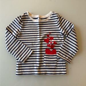 Carter's Navy and White Striped Long Sleeve Tee with Red Heart Details